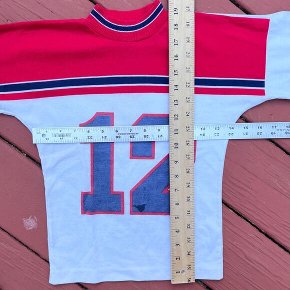 Vintage Healthtex Mockneck Football Number 12 T Shirt Jersey Baby Tee Yth 10 - Picture 9 of 10